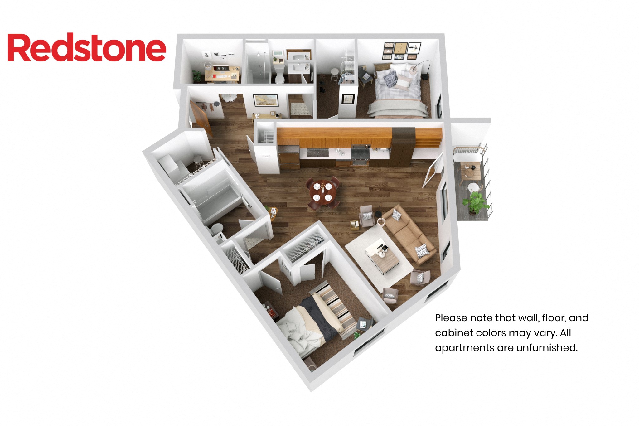 Floor plan for 2 beds, 2 baths